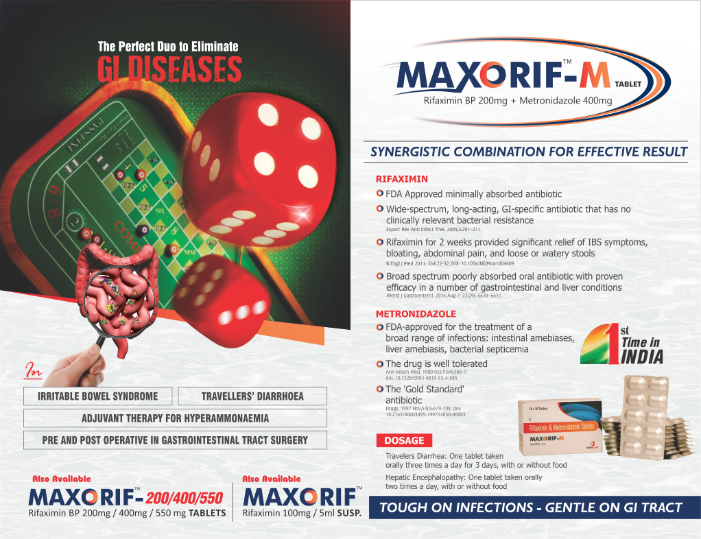 MAXORIF-M - Rifaximin BP 200mg + Metronidazole 400mg | Intralife Pharmaceuticals - thumbnail 2
