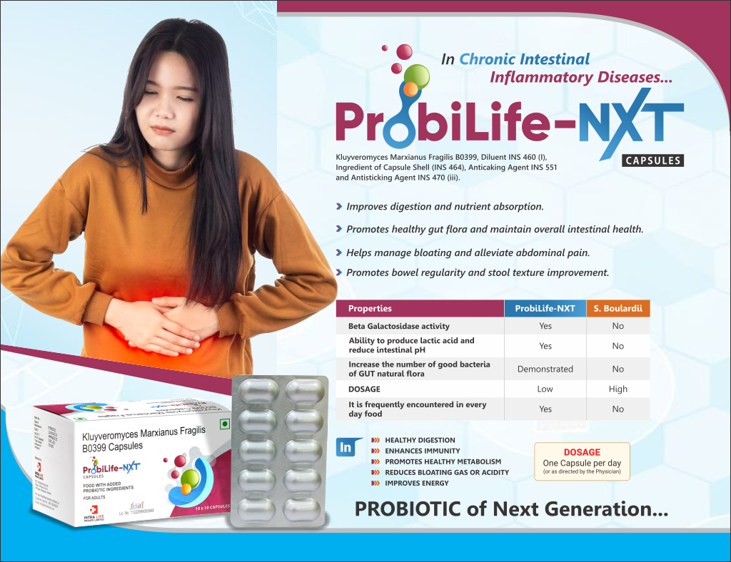 PROBILIFE-NXT - Kluyveromyces Marxianus Fragilis B0399, Diluent INS 460 (i), Ingredient of Capsule Shell (INS 464), Anticaking Agent INS 551 & Antisticking Agent INS 470 (iii). | Intralife Pharmaceuticals - thumbnail 2
