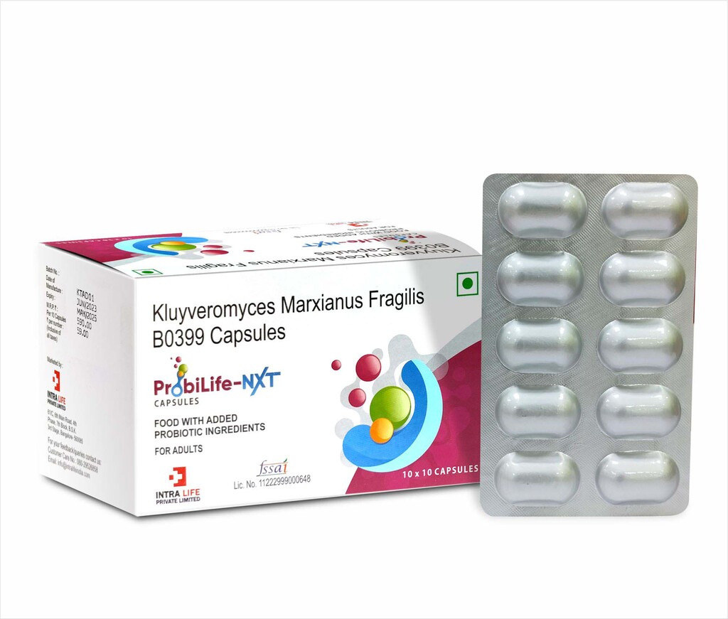 PROBILIFE-NXT - Kluyveromyces Marxianus Fragilis B0399, Diluent INS 460 (i), Ingredient of Capsule Shell (INS 464), Anticaking Agent INS 551 & Antisticking Agent INS 470 (iii). | Intralife Pharmaceuticals