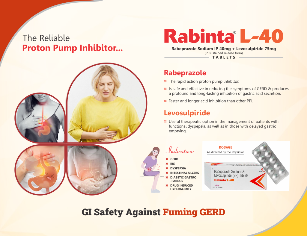 RABINTA-L 40 - Rabeprazole Sodium 40mg + Levosulpiride (sustained release form) 75mg | Intralife Pharmaceuticals - thumbnail 2