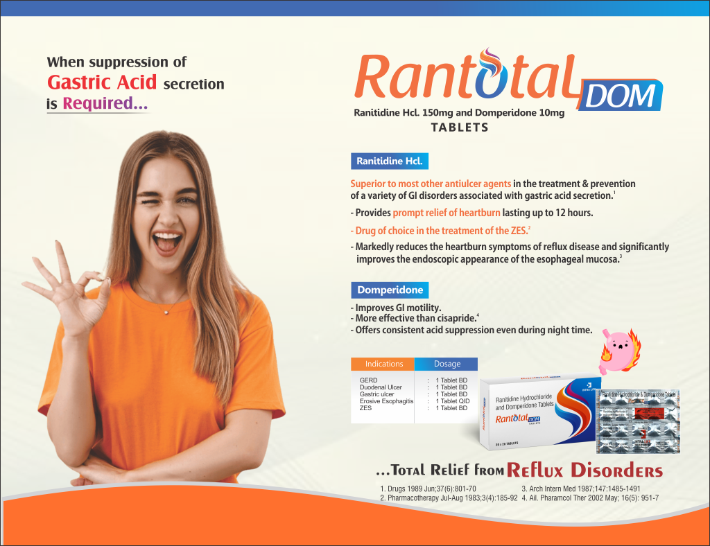 RANTOTAL-DOM TABLET - Domperidone 10mg + Ranitidine 150mg | Intralife Pharmaceuticals - thumbnail 2