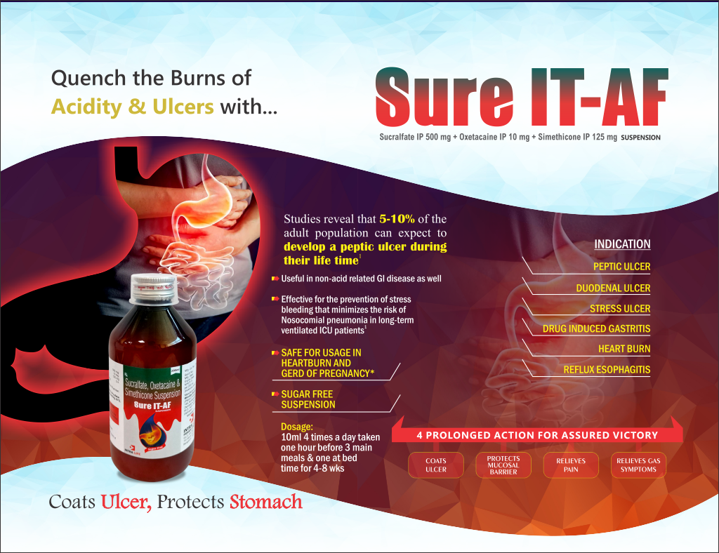 SURE-IT AF SUSP. - Sucralfate IP 500 mg + Oxetacaine IP 10 mg + Simethicone IP 125 mg | Intralife Pharmaceuticals - thumbnail 2