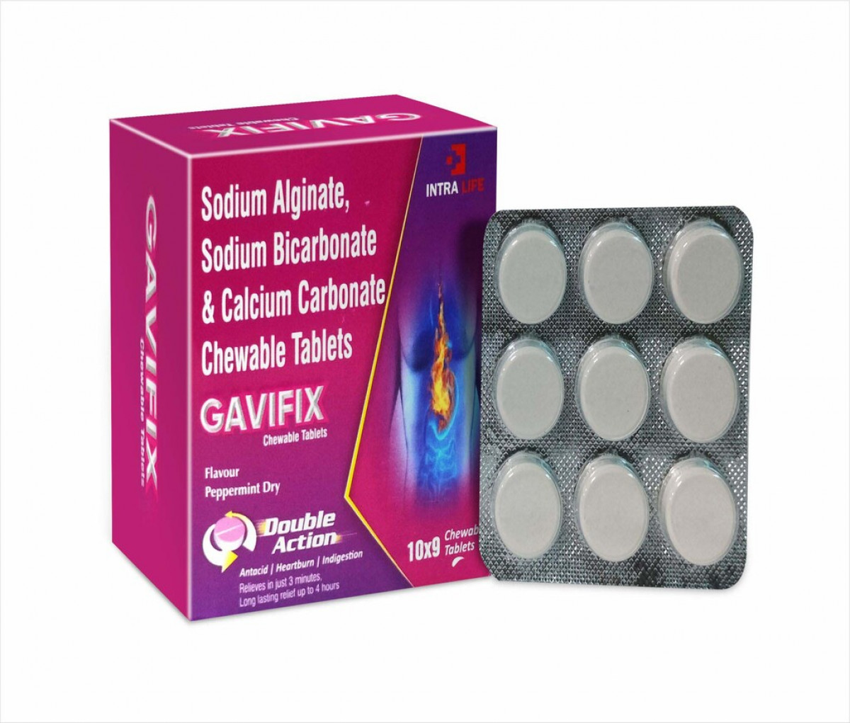 GAVIFIX Tab - Sodium Alginate 250mg, Calcium Carbonate 187.5mg & Sodium Bicarbonate 106.5mg | Intralife Pharmaceuticals