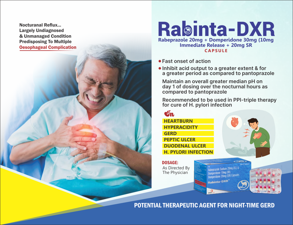 RABINTA-DXR - Rabeprazole 20mg + Domperidone 30mg (10mg Immediate Release + 20mg SR | Intralife Pharmaceuticals - thumbnail 2