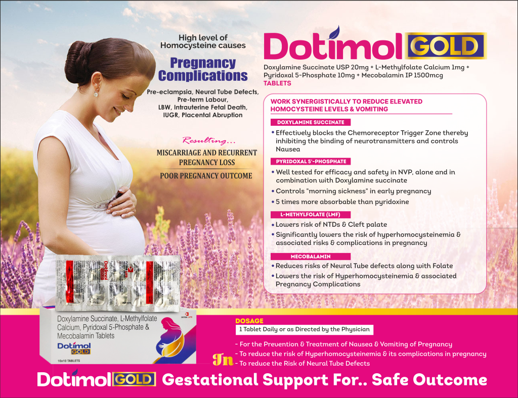 DOTIMOL-GOLD - Doxylamine Succinate USP 20 mg + L-Methylfolate Calcium 1 mg + Pyridoxal 5-Phosphate 10 mg + Mecobalamin IP 1500 mcg | Intralife Pharmaceuticals - thumbnail 2