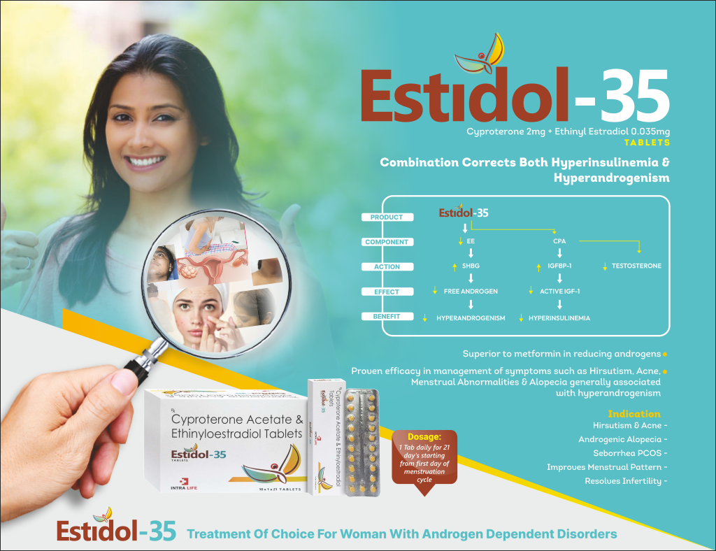 ESTIDOL-35 - Cyproterone 2mg + Ethinyl Estradiol 0.035mg | Intralife Pharmaceuticals - thumbnail 2
