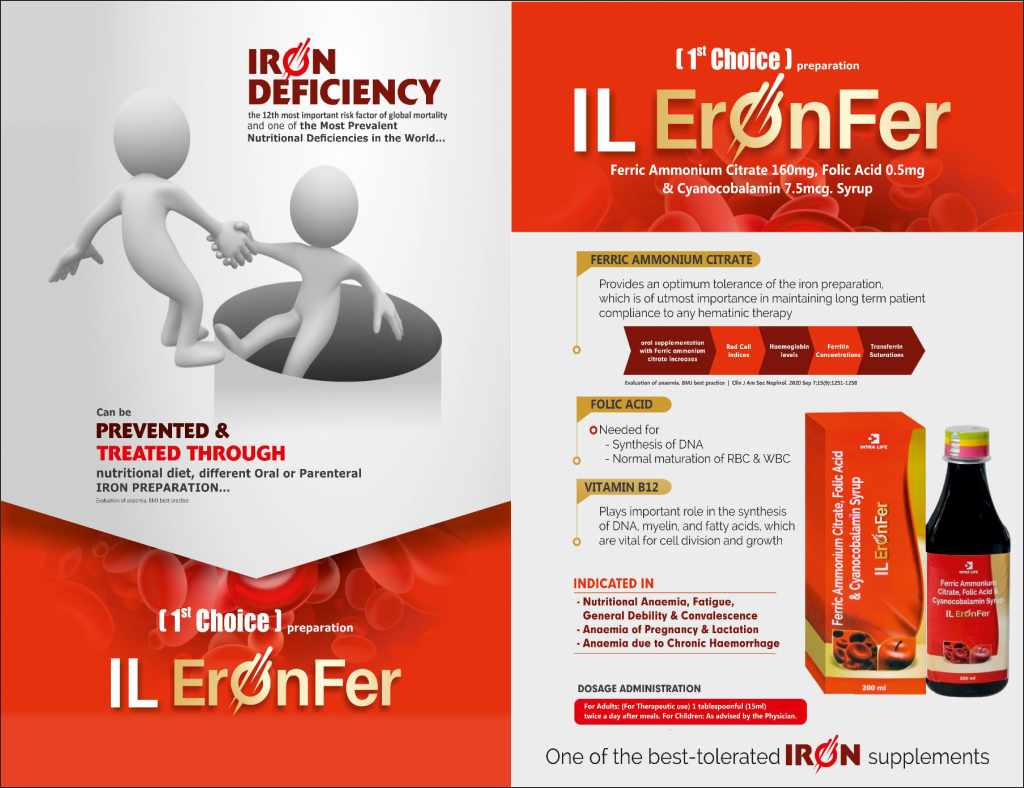 IL-ERONFER - Ferric Ammonium Citrate IP 160 mg. + Cyanocobalamin IP 7.5 mcg + Folic Acid IP 0.5 mg + Alcohol (95%) IP 0.87 ml. | Intralife Pharmaceuticals - thumbnail 2