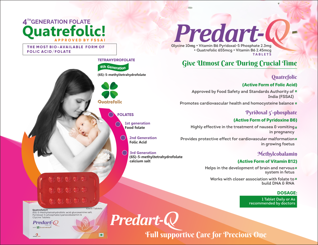 PREDART-Q - Glycine 10mg + Vitamin B6 Pyridoxal-5 Phosphate 2.3mg + Quatrefolic 655mcg + Vitamin B6 2.45mcg | Intralife Pharmaceuticals - thumbnail 2