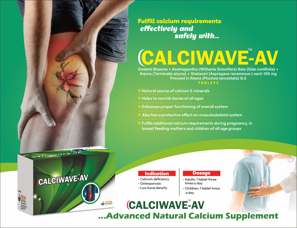 CALCIWAVE-AV - Godanti Bhasma + Aswhagandha (Withania Smonifera) Bala (Sida cordifolia) + Arjuna (Terminalia arjuna) + Shatavari (Aspragaus racemosus ) each 100 mg Proceed in Rasna (Pluchea lanceolata) Q.S | Intralife Pharmaceuticals - thumbnail 2