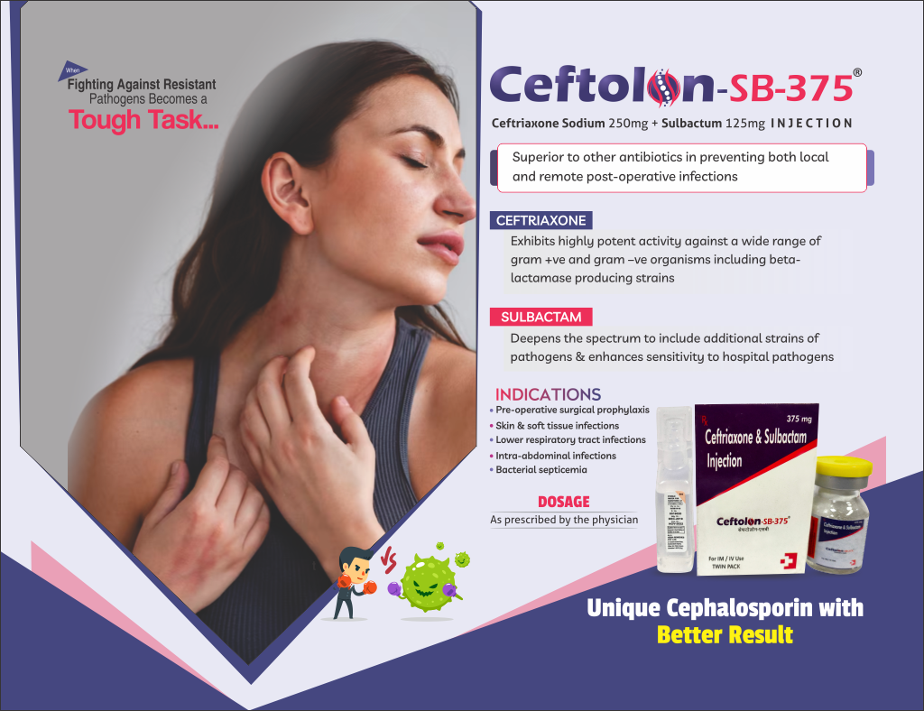 CEFTOLON-SB 375 GM - Ceftriaxone Sodium 250mg + Sulbactam 125mg | Intralife Pharmaceuticals - thumbnail 2