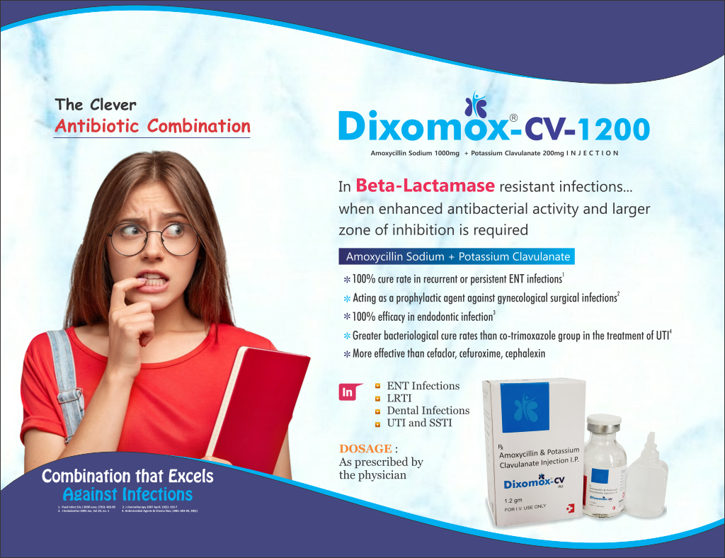 DIXOMOX-CV 1200 - Amoxycillin Sod. 1000mg + Clavulanic Pot. 200mg | Intralife Pharmaceuticals - thumbnail 2