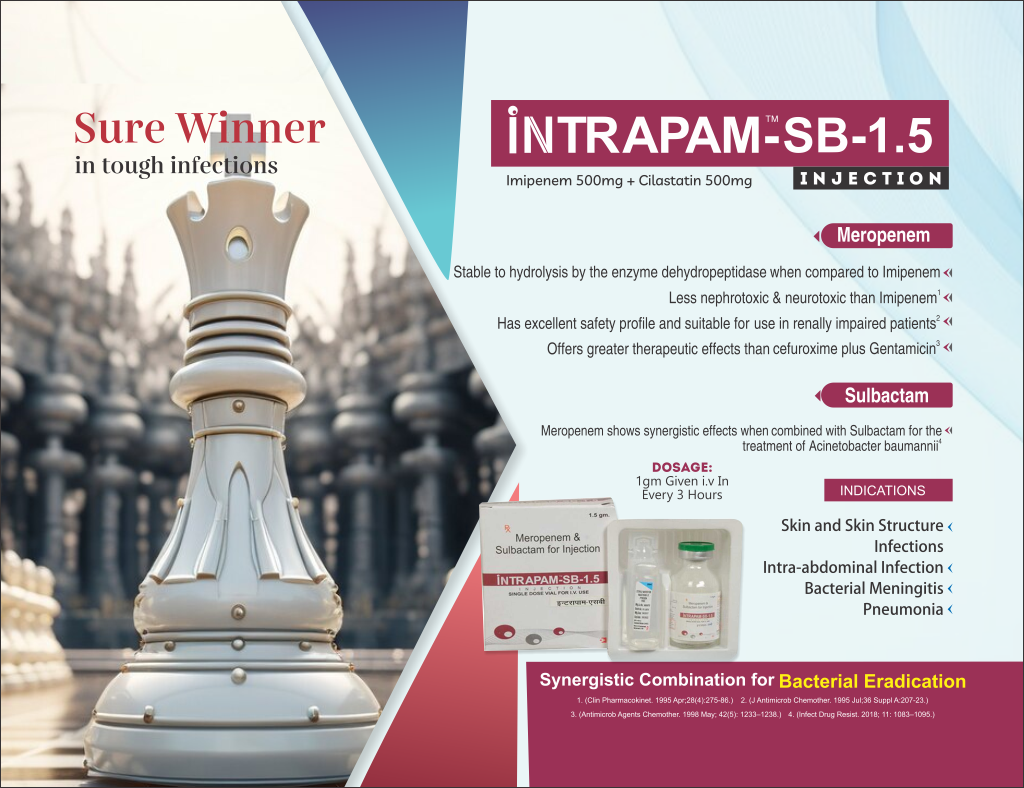 INTRAPAM-SB 1.5GM - Meropenem 1000mg + Sulbactum 500mg | Intralife Pharmaceuticals - thumbnail 2