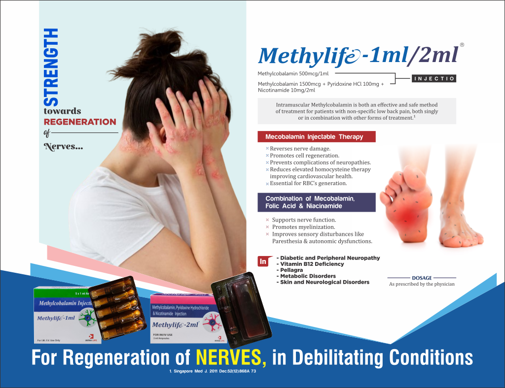 METHYLIFE-2ml. - Methylcobalamin 1500mcg + Pyridoxine Hydrochloride 100mg + Nicotinamide 100mg | Intralife Pharmaceuticals - thumbnail 2