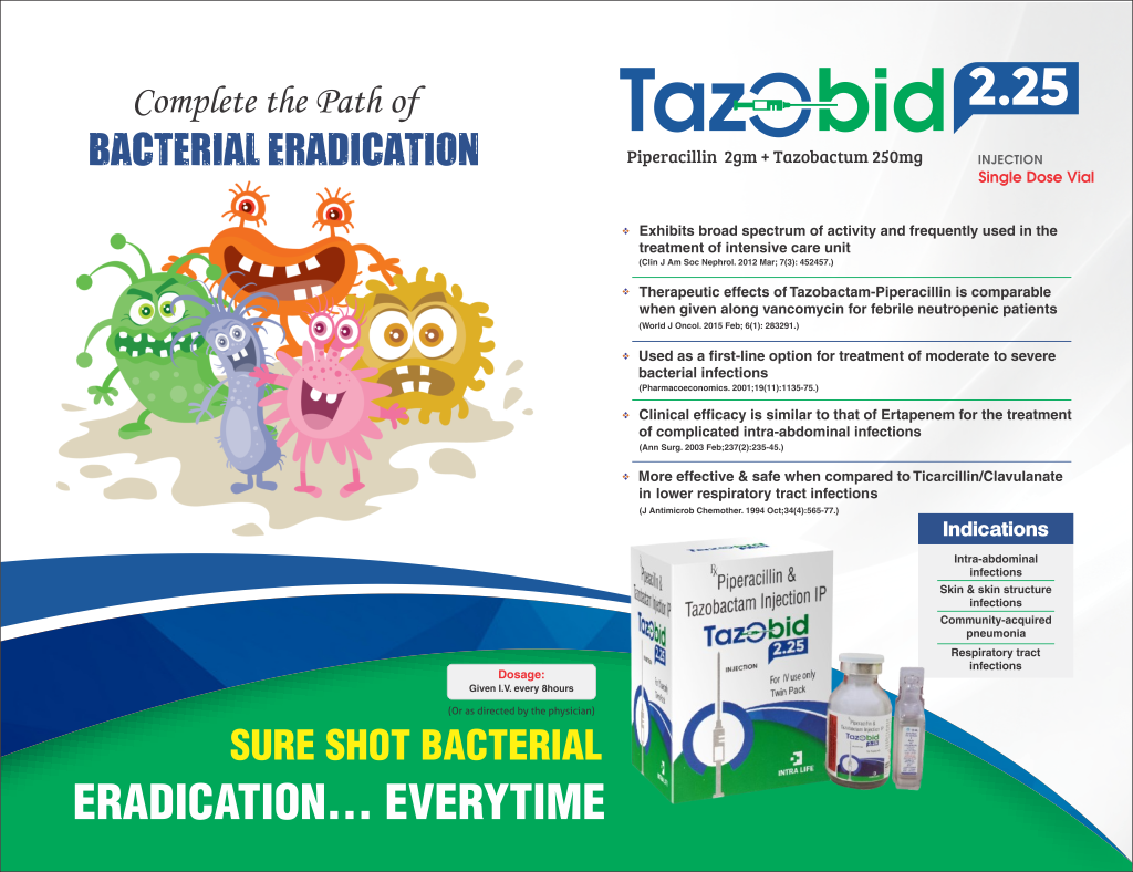 TAZOBID INJ 2.25GM - Piperacillin 2gm + Tazobactum 250mg | Intralife Pharmaceuticals - thumbnail 2