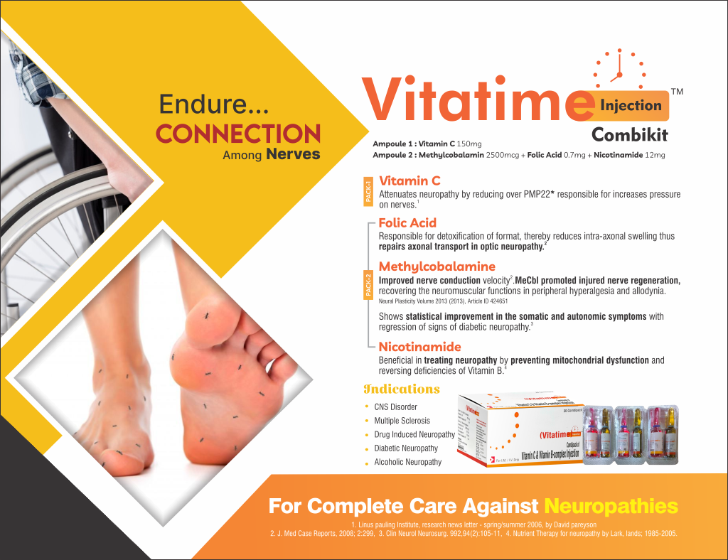 VITATIME Inj - Vitamin C 150mg + Methylcobalamin 2500mcg + Folic Acid 0.7mg + Nicotinamide 12mg | Intralife Pharmaceuticals - thumbnail 2