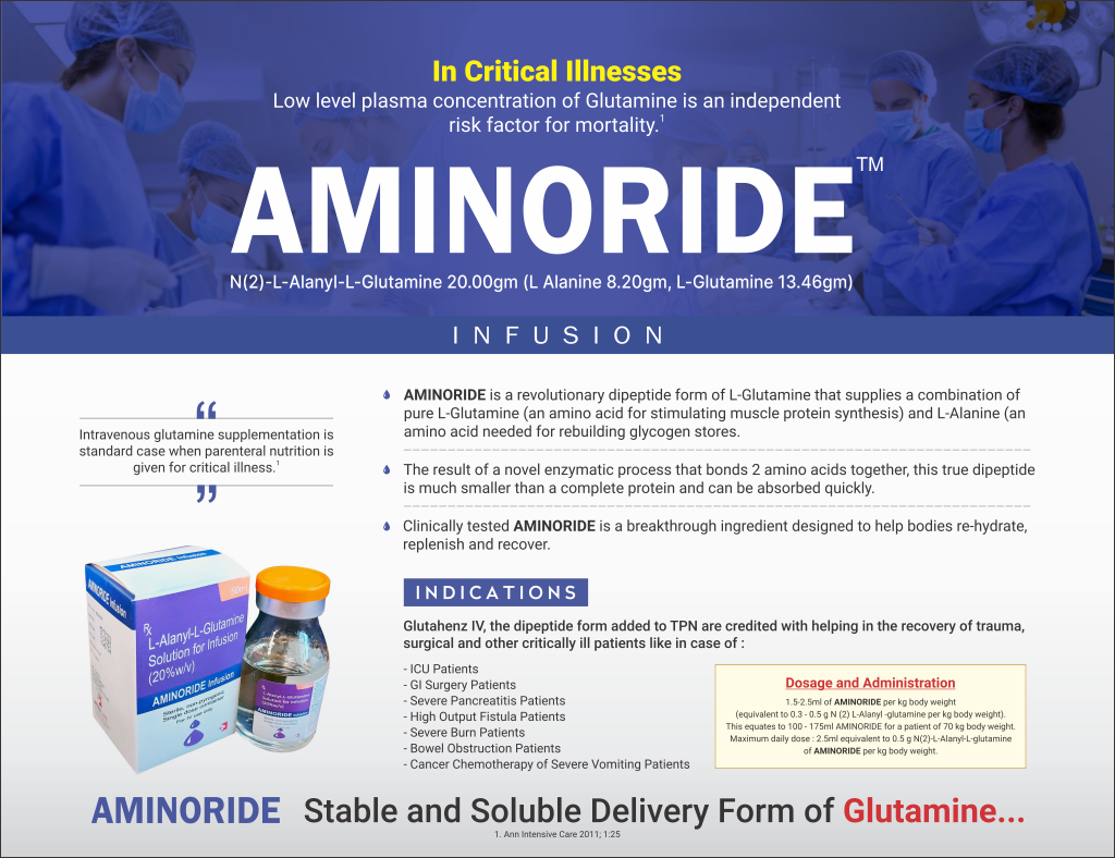 AMINORIDE INFUSION - N(2)-L-Alanyl-L-Glutamine 20.00gm (L Alanine 8.20 g L- Glutamine 13.46gm) | Intralife Pharmaceuticals - thumbnail 2