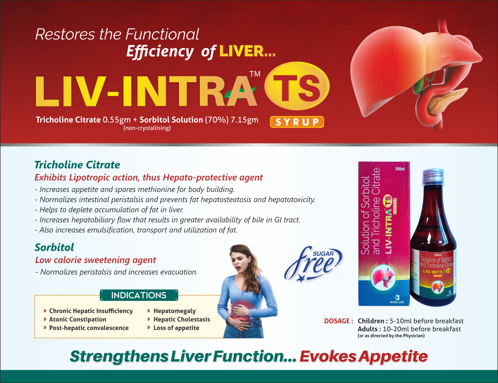 LIV-INTRA TS - Tricholine Citrate 0.55g + Sorbitol solution (70%) IP 7.15g (non- crystallising) | Intralife Pharmaceuticals - thumbnail 2