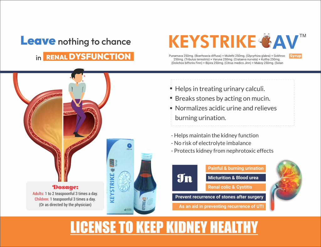 KEYSTRIKE-AV - Punamava 250 mg. (Boerhoavia diffusa) + Mulethi 250 mg. (Glycyrhiza glabra) + Gokhroo 250 mg. (Tribulus terrestris) + Varuna 250 mg. (Crataeva nurvala) + Kultha 250 mg. (Dolichos bifforiis Finn) + Bijora 250 mg. (Citrus medics Jinn) + Makoy 250 mg. (Solan | Intralife Pharmaceuticals - thumbnail 2