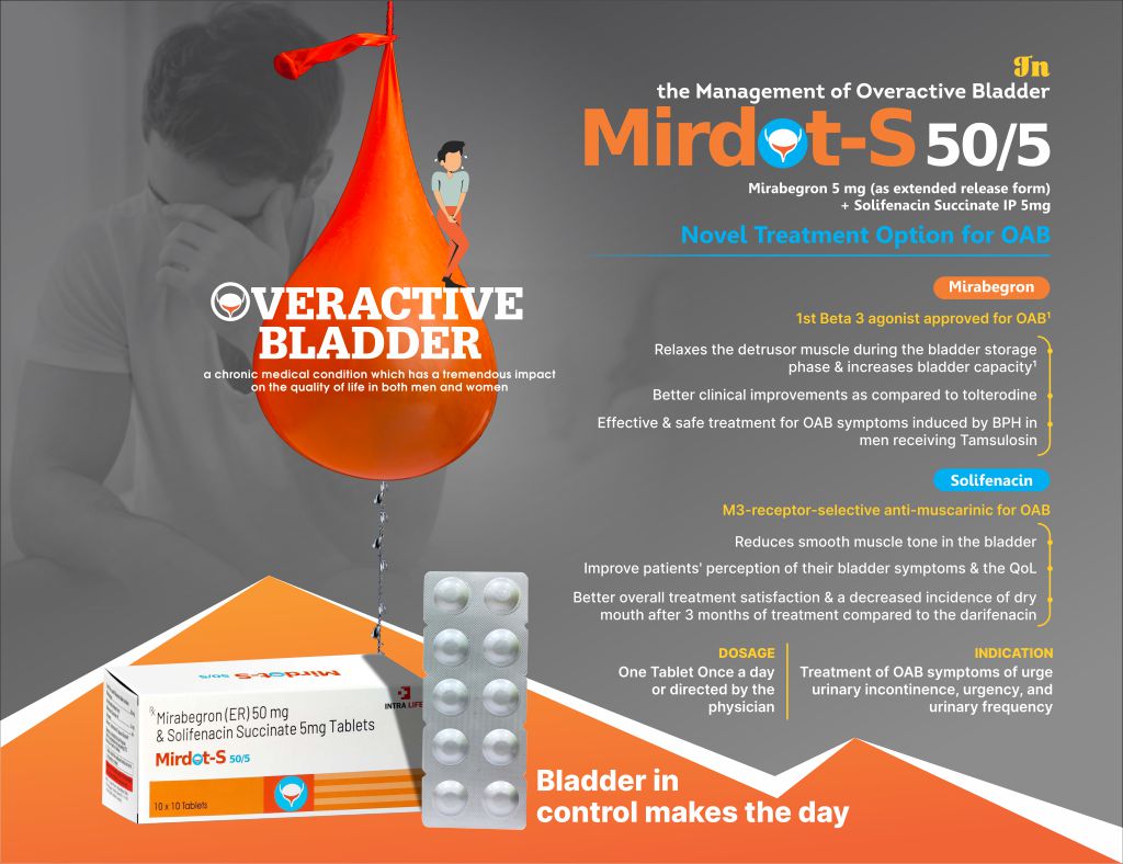 MIRDOT-S 50/5 - Mirabegron 5 mg (as extended release form) + Solifenacin Succinate IP 5mg | Intralife Pharmaceuticals - thumbnail 2