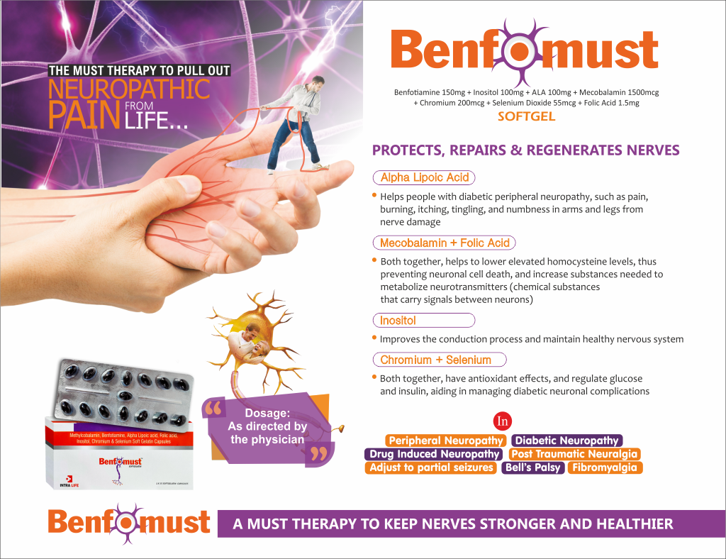 BENFOMUST - Benfotiamine 150mg + Inositol 100mg + ALA 100mg + Mecobalamin 1500mcg + Chromium 200mcg + Selenium Dioxide 55mcg + Folic Acid 1.5mg | Intralife Pharmaceuticals - thumbnail 2