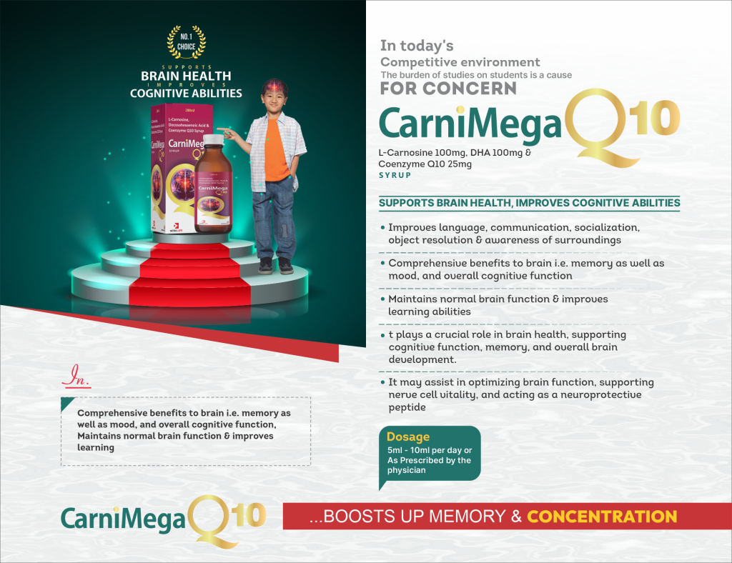 CARNIMEGA-Q10 Syrup - L-Carnosine 100mg + DHA 100mg + Coenzyme Q10 25mg | Intralife Pharmaceuticals - thumbnail 2