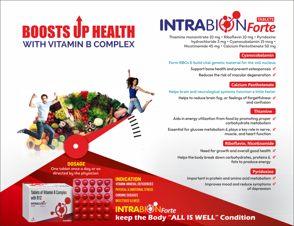 INTRABION FORTE - Thiamine mononitrate 10 mg + Riboflavin 10 mg + Pyridoxine hydrochloride 3 mg + Cyanocobalamin 15 mcg + Nicotinamide 45 mg + Calcium Pantothenate 50 mg | Intralife Pharmaceuticals - thumbnail 2