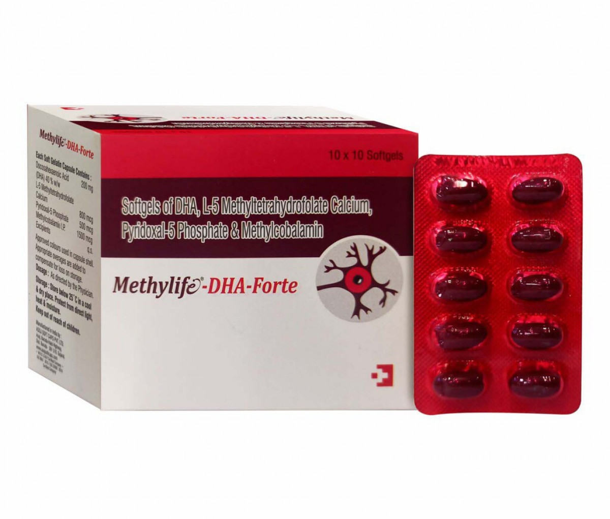 METHYLIFE-DHA-FORTE - L-Methyltetrahydrofolate CAlcium 800mcg + Methylcobalamin 1500mcg + Pyridoxine 500mcg + Docosahexaenoic Acid 10% w/w DHA 200mg | Intralife Pharmaceuticals