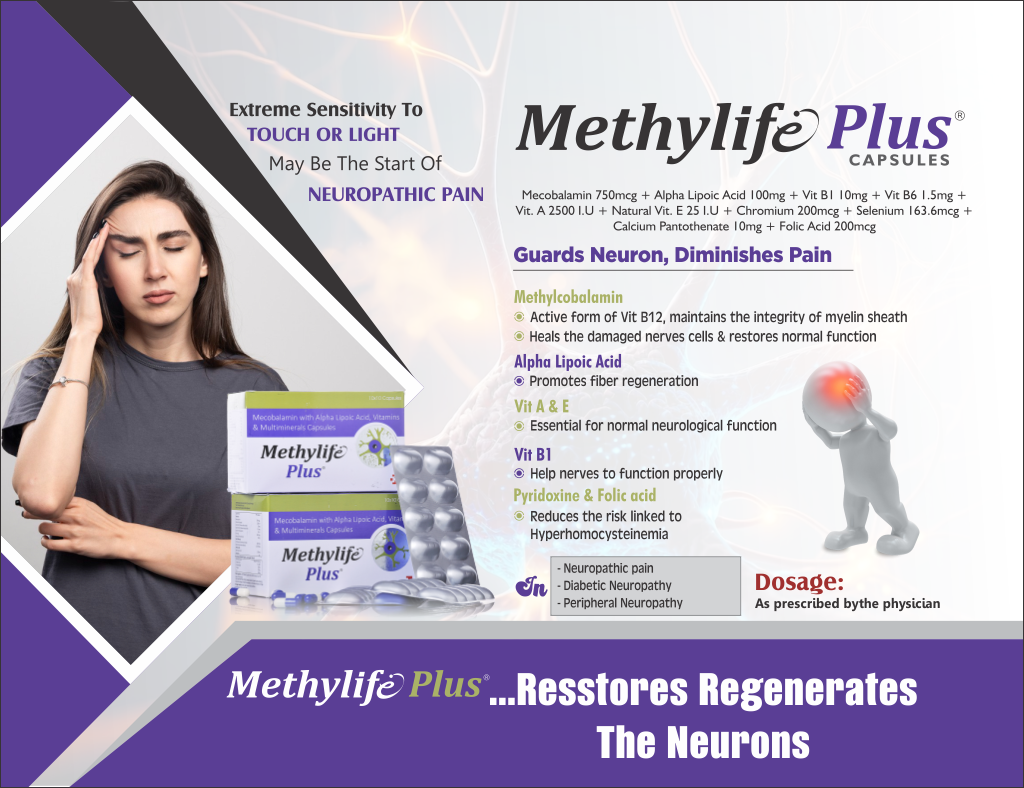 METHYLIFE-PLUS - Mecobalamin 750mcg + Alpha Lipoic Acid 100mg + Vit B1 10mg + Vit B6 1.5mg + Vit. A 2500 I.U + Natural Vit. E 25 I.U + Chromium 200mcg + Selenium 163.6mcg + Calcium Pantothenate 10mg + Folic Acid 200mcg | Intralife Pharmaceuticals - thumbnail 2