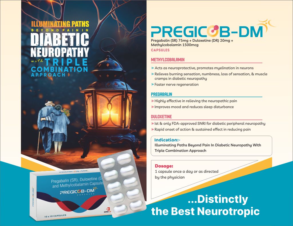 PREGICOB-DM Capsules - Pregabalin (SR) 75mg + Duloxetine (DR) 20mg + Methylcobalamin 1500mcg | Intralife Pharmaceuticals - thumbnail 2