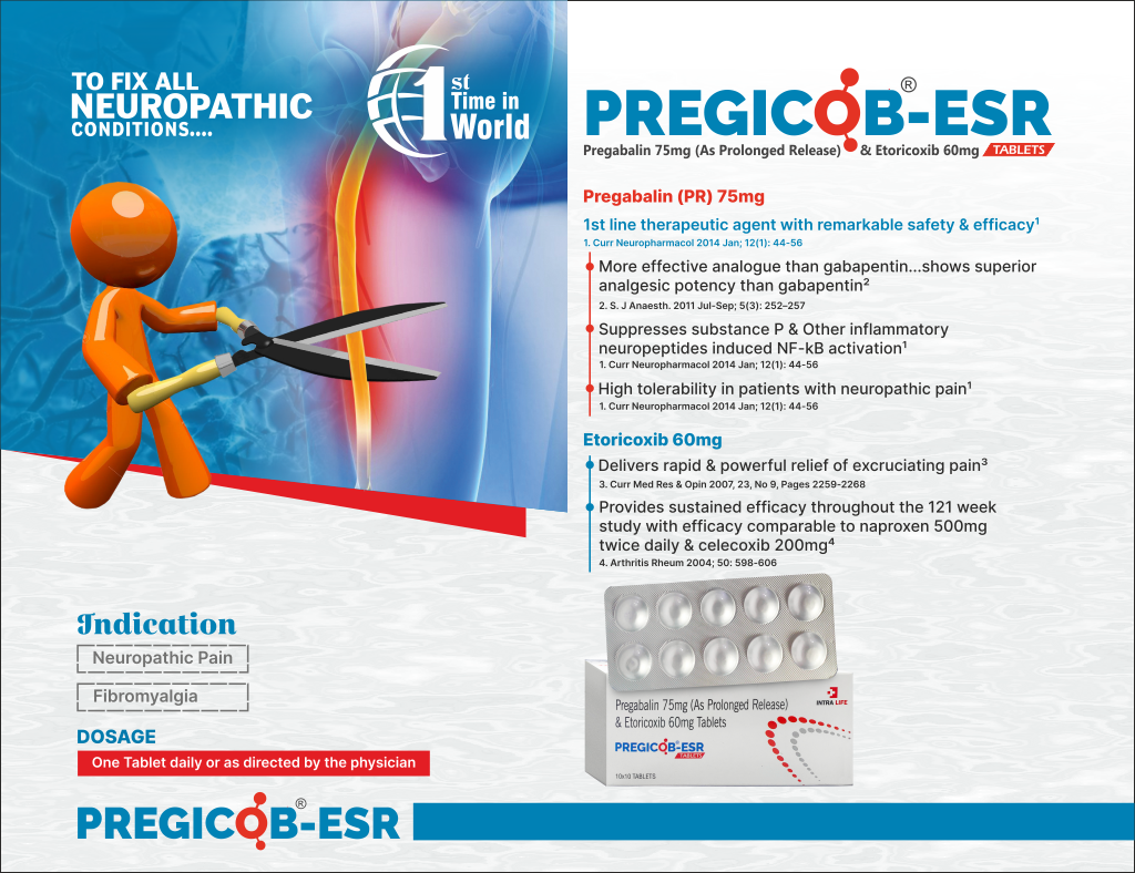 PREGICOB-ESR - Pregabalin (As Prolonged Release) 75mg + Etoricoxib 60mg | Intralife Pharmaceuticals - thumbnail 2