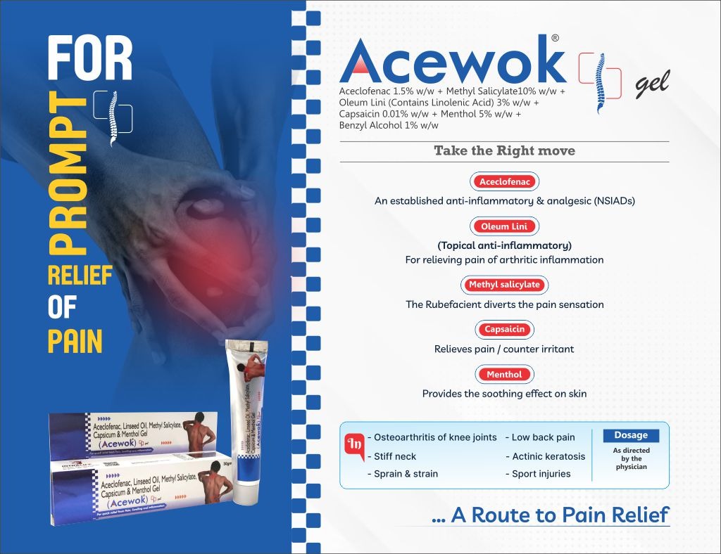 ACEWOK - Aceclofenac 1.5% w/w + Methyl Salicylate10% w/w + Oleum Lini (Contains Linolenic Acid) 3% w/w + Capsaicin 0.01% w/w + Menthol 5% w/w + Benzyl Alcohol 1% w/w | Intralife Pharmaceuticals - thumbnail 2