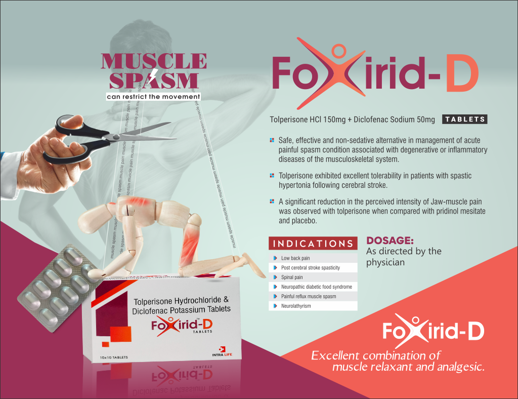 FOXIRID-D - Tolperisone hydrochloride150mg + Diclofenac sodium 50mg | Intralife Pharmaceuticals - thumbnail 2