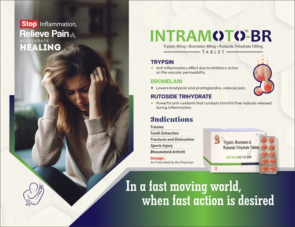 INTRAMOTO-BR - Trypsin 48mg + Bromelain 90mg + Rutoside Trihydrate 100mg | Intralife Pharmaceuticals - thumbnail 2