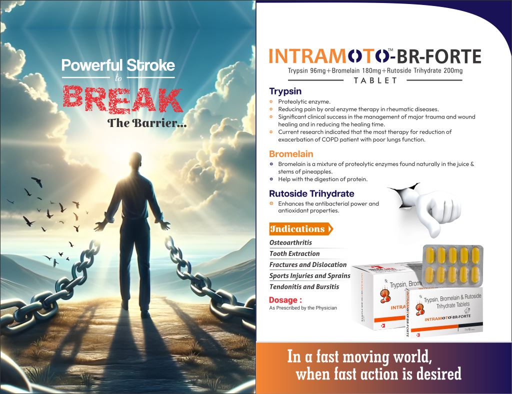 INTRAMOTO-BR-FORTE - Trypsin 96mg + Bromelain 180mg + Rutoside Trihydrate 200mg | Intralife Pharmaceuticals - thumbnail 2
