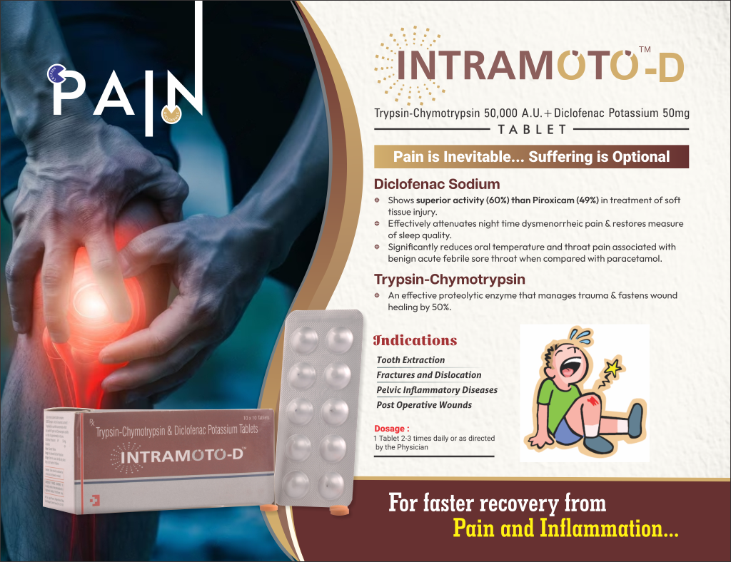 INTRAMOTO-D - Trypsin - Chymotrypsin 50,000 A.U.+ Diclofenac Potassium 50mg | Intralife Pharmaceuticals - thumbnail 2