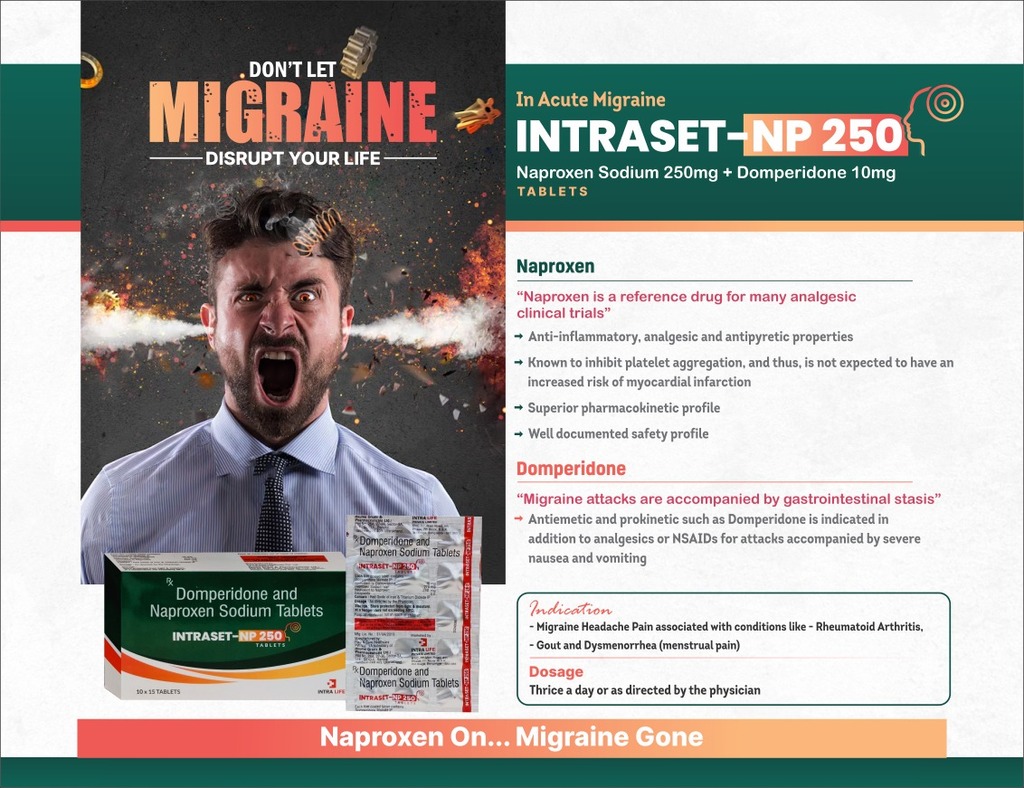 INTRASET-NP 250 Tabs - Naproxen Sodium 250mg + Domperidone 10mg | Intralife Pharmaceuticals - thumbnail 2