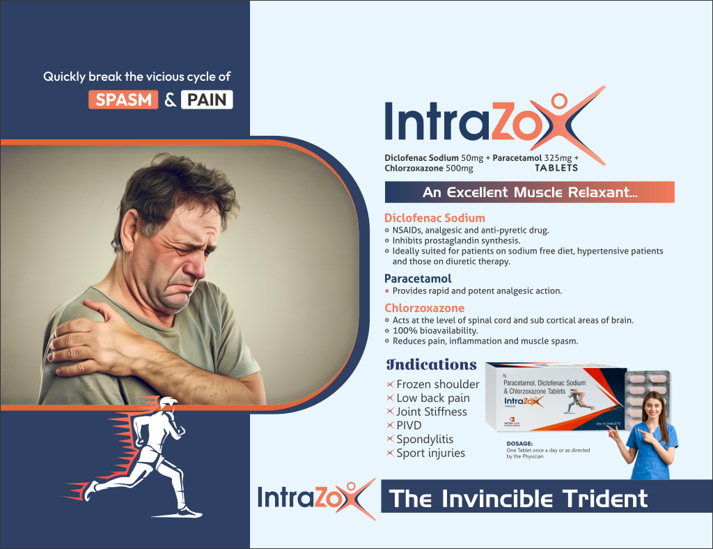 INTRAZOX - Paracetamol IP 325 mg + Diclofenac Sodium IP 50 mg + Chlorzoxazone USP 500 mg | Intralife Pharmaceuticals - thumbnail 2