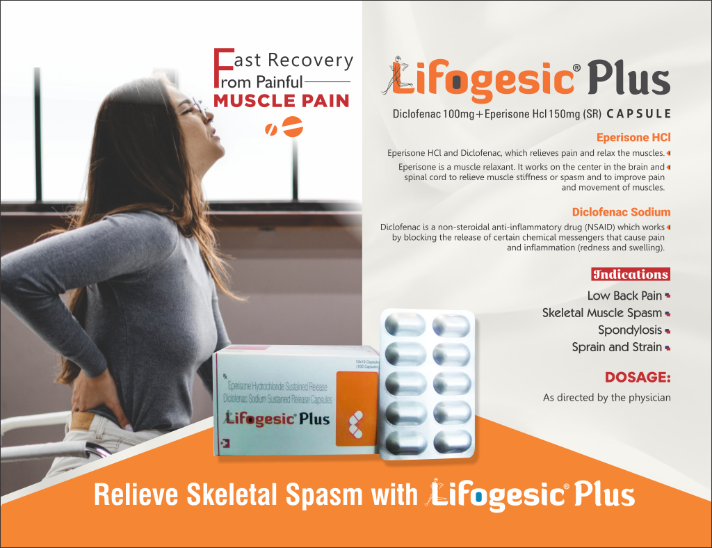 LIFOGESIC PLUS - Diclofenac 100mg + Eperisone HCI 150mg (SR) | Intralife Pharmaceuticals - thumbnail 2