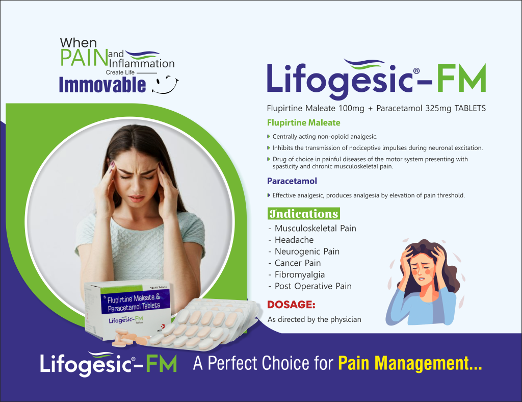 LIFOGESIC-FM - Flupirtine 100mg + Paracetamol 325mg (Bilayered Tablet) | Intralife Pharmaceuticals - thumbnail 2