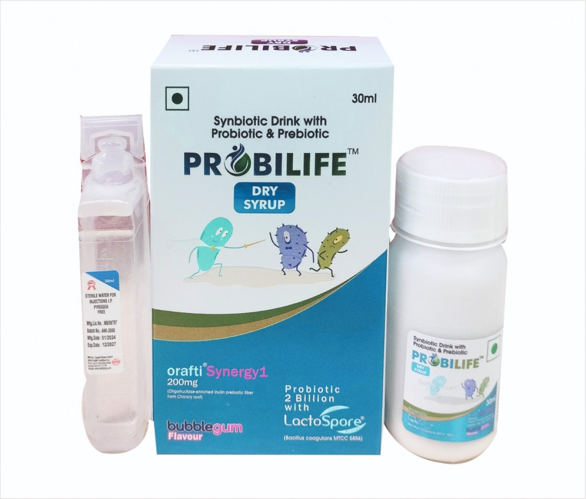 PROBILIFE DRY SYRUP - LactoSpore (Bacillus coagulans MTCC 5856) 2 Billion CFUS + Orafti Synergy1 (Oligofructose-enriched inulin prebiotic fiber from chicory root) 200mg | Intralife Pharmaceuticals