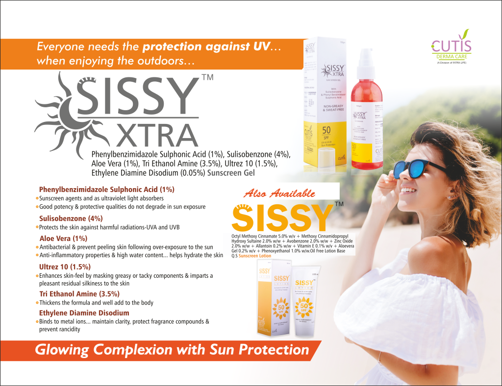SISSY XTRA Sunscreen Gel - Phenylbenzimidazole Sulphonic Acid (1%), Sulisobenzone (4%), Aloe Vera (1%), Tri Ethanol Amine (3.5%), Ultrez 10 (1.5%), Ethylene Diamine Disodium (0.05%) | Intralife Pharmaceuticals - thumbnail 2