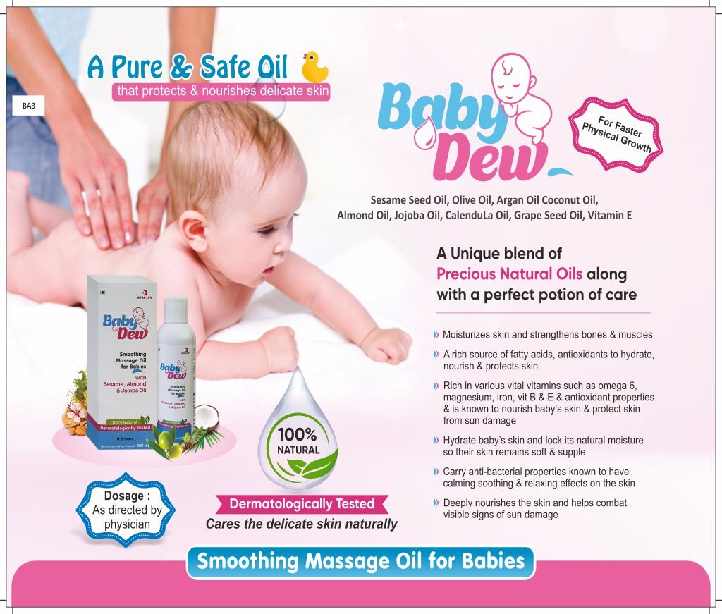BABY-DEW MASSAGE OIL - Sesame Seed Oil, Olive Oil, Argan Oil Coconut Oil, Almond Oil, Jojoba Oil, CalenduLa Oil, Grape Seed Oil, Vitamin E | Intralife Pharmaceuticals - thumbnail 2