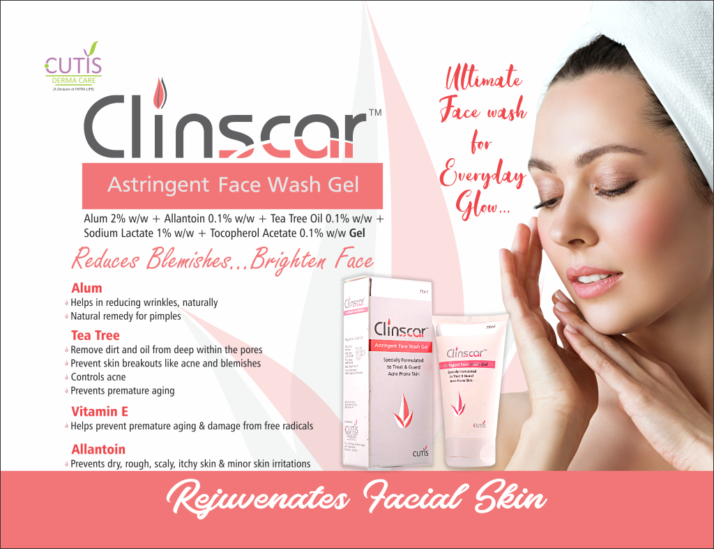 CLINSCAR Face Wash - Alum 2% w/w + Allantoin 0.1% w/w + Tea Tree Oil 0.1% w/w + Sodium Lactate 1% w/w + Tocopherol Acetate 0.1% w/w Gel | Intralife Pharmaceuticals - thumbnail 2