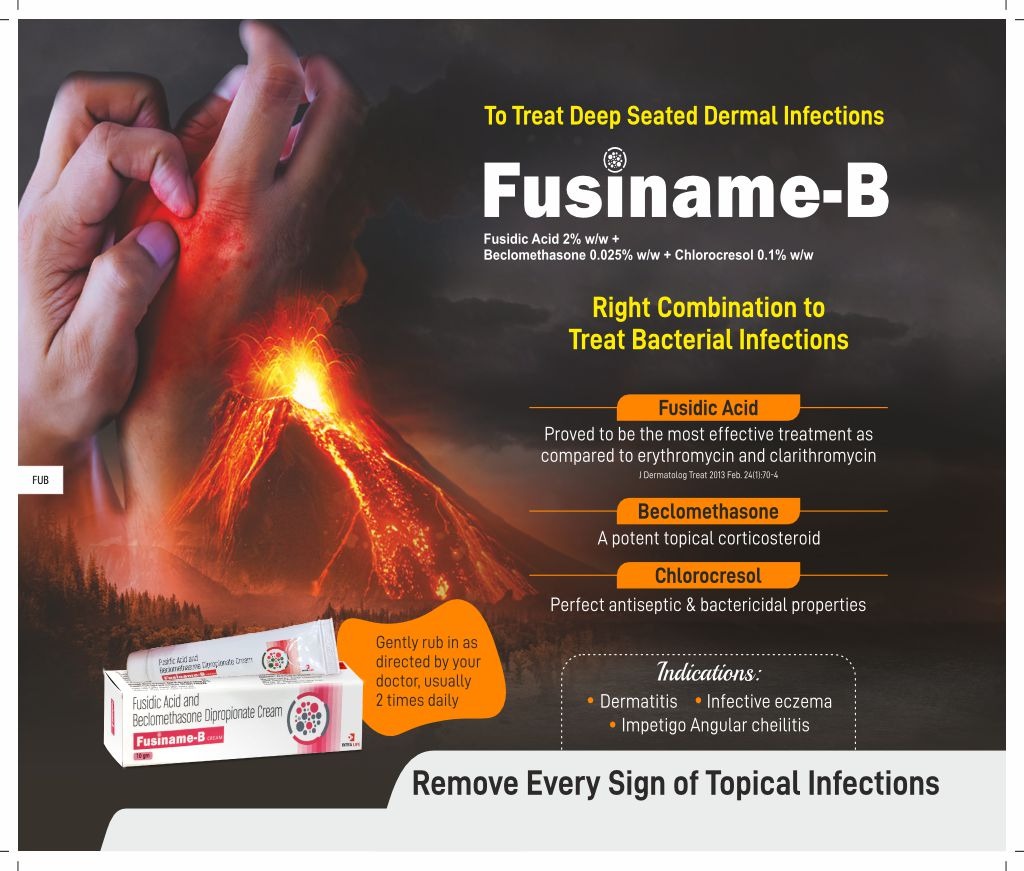 FUSINAME-B Cream - Fusidic Acid 2% w/w + Beclometasone 0.025% w/w + Chlorocresol 0.1% w/w | Intralife Pharmaceuticals - thumbnail 2