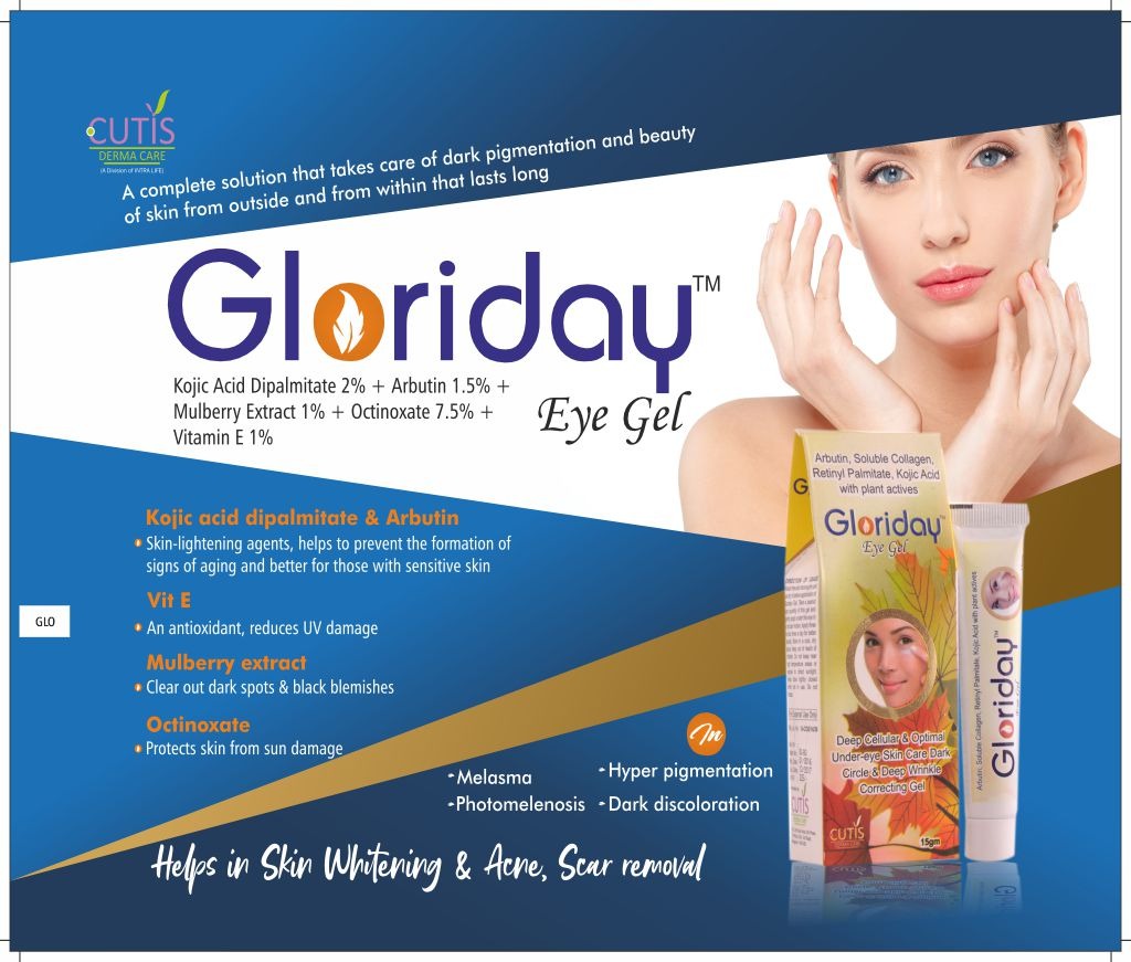 GLORIDAY Eye Gel - Kojic Acid Dipalmitate 2% + Arbutin 1.5% + Mulberry Extract 1% + Octinoxate 7.5% +Vitamin E 1% | Intralife Pharmaceuticals - thumbnail 2