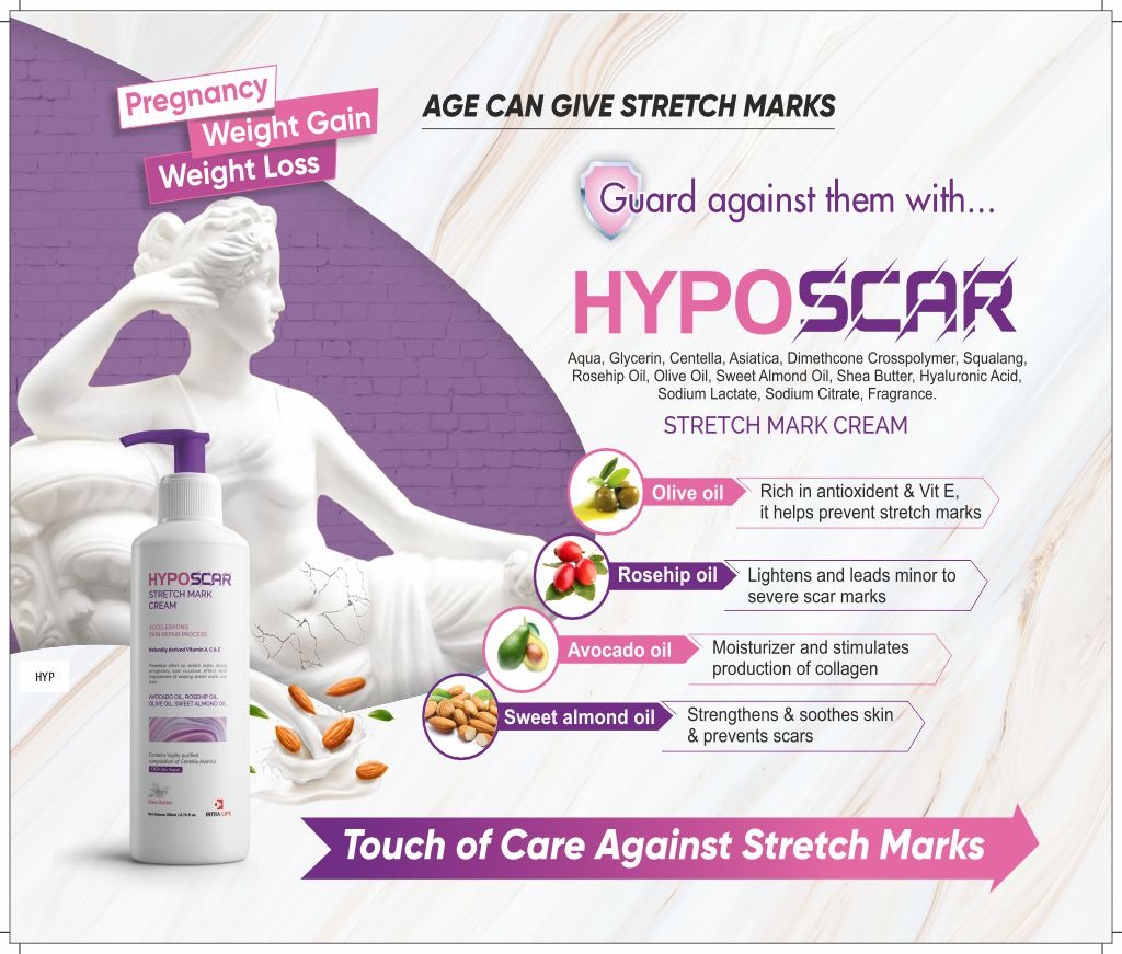 HYPOSCAR STRETCH MARK CREAM - AQUA/WATER/EAU, Glycerine, C12-15 Alkyl Butyrospermum Parkii (shea Butter), Benzoate, Isopropyl Myristate, Phytosqualane (olive), Butylene Glycol (and) Aqua (and) Cetyl Hydroxy- Palmitoyl Tripeptide-1 (and) Palmitoyl Tetrapeptide-7 (and) Phaseolus Lunatus (green Bean) Seed Extract. Polyacrylate-13 (and) Polyisobutene Alcohol, Rosehip Oil, Olive Oil, Sweet (and) Polysorbate 20, Cetostearyl Almond O | Intralife Pharmaceuticals - thumbnail 2