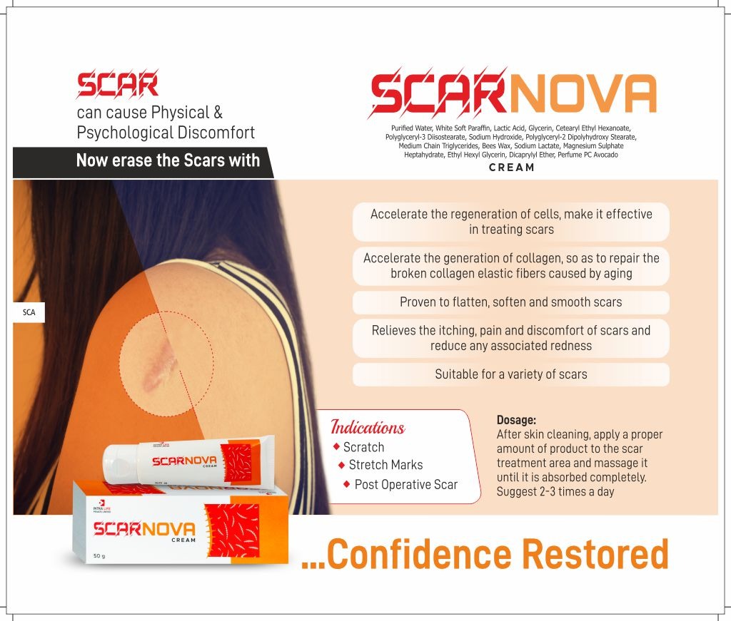 SCARNOVA - Purified Water, White Soft Paraffin, Lactic Acid, Glycerin, Cetearyl Ethyl Hexanoate, Polyglyceryl-3 Diisostearate, Sodium Hydroxide, Polyglyceryl-2 Dipolyhydroxy Stearate, Medium Chain Triglycerides, Bees Wax, Sodium Lactate, Magnesium Sulphate Heptahydrate, Ethyl Hexyl Glycerin, Dicaprylyl Ether, Perfume PC Avocado | Intralife Pharmaceuticals - thumbnail 2