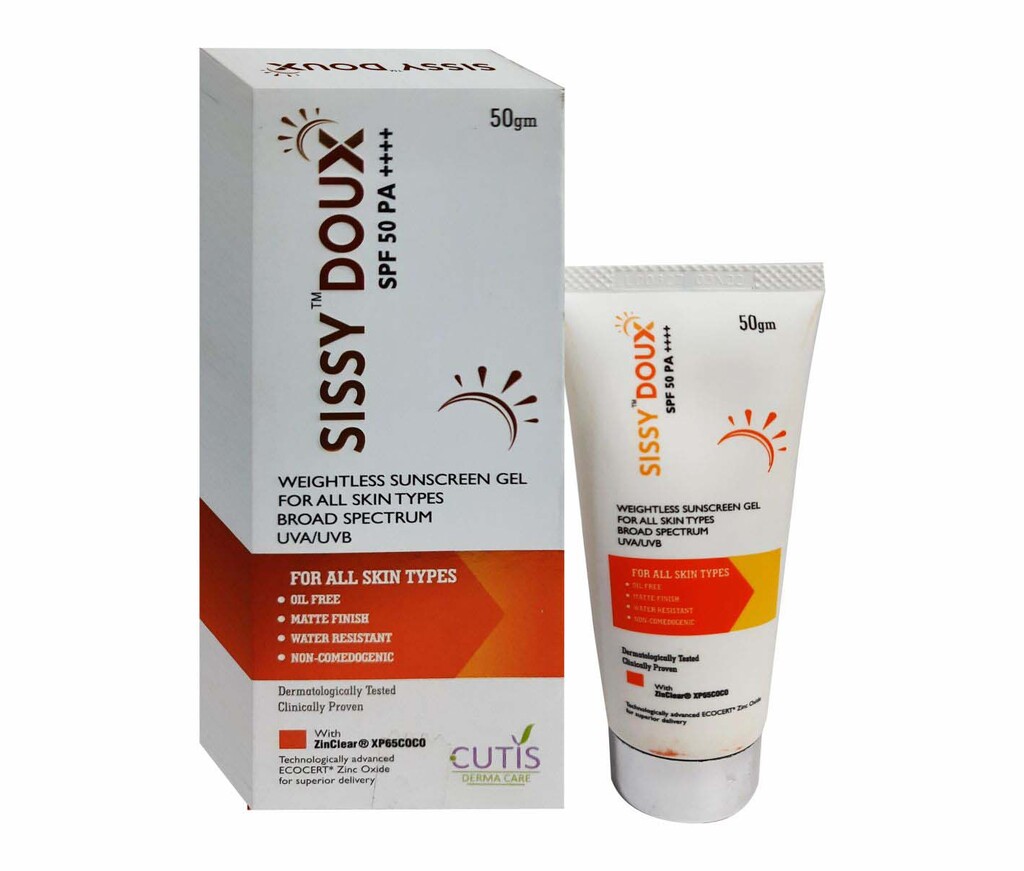 SISSY DOUX Sunscreen Gel - C12-15 Alkyl Benzoate, Octyl Methoxy Cinnamate, Silicone Elastomer Blend, Diethylaminohydroxyl Hexyl benzoate, Diethylhexyl Butamido Triazone, Caprylyl Methicone, Titanium Dioxide, Zinc Oxide, Diethylhexyl Syringylidene malonate (and) Caprylic/Capric Triglyceride, Bemotrizinol, Cyclopentasiloxane & Dimethicone Cross polymer, Perfume | Intralife Pharmaceuticals