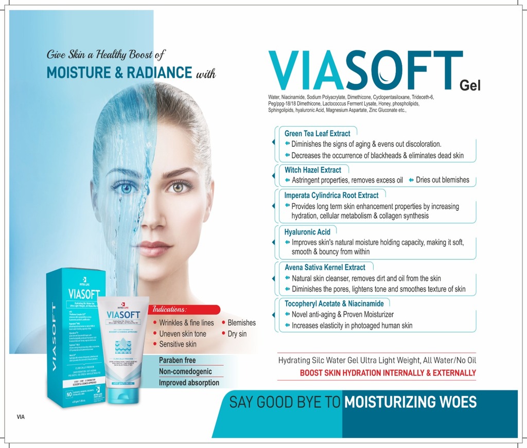 VIASOFT GEL - Water, Niacinamide, Sodium Polyacrylate, Dimethicone, Cyclopentasiloxane, Trideceth-6, Peg/ppg-18/18 Dimethicone, Lactococcus Ferment Lysate, Honey,phospholipids, Sphingolipids,hyaluronic Acid, Magnesium Aspartate, Zinc Gluconate,copper Gluconate,hexylene Glycol Fructose,glucose,sucrose, Urea,dextrin,alanine,glutamic Acid,aspartic Acid,hexyl Nicotinate,polyacrylamide,c13-14 Isoparaffin, Laureth-7, | Intralife Pharmaceuticals - thumbnail 2