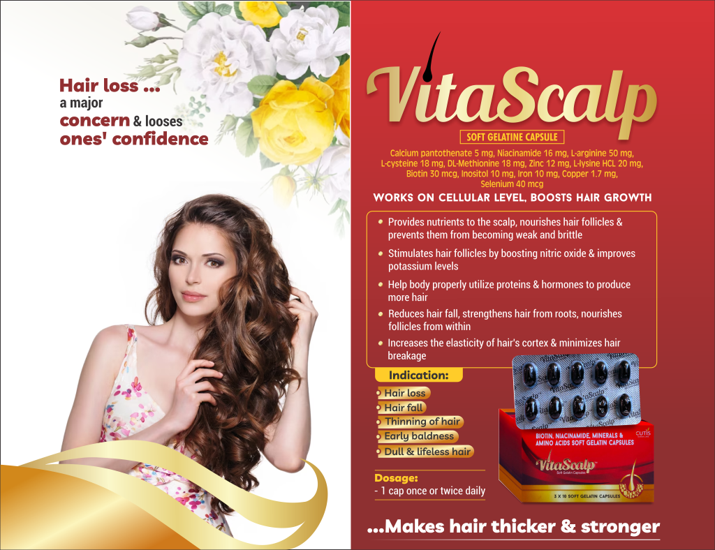 VITASCALP Softgel Capsule - Calcium pantothenate 5 mg, Niacinamide 16 mg, L-arginine 50 mg, L-cysteine 18 mg, DL-Methionine 18 mg, Zinc 12 mg, L-lysine HCL 20 mg, Biotin 30 mcg, Inositol 10 mg, Iron 10 mg, Copper 1.7 mg, Selenium 40 mcg | Intralife Pharmaceuticals - thumbnail 2